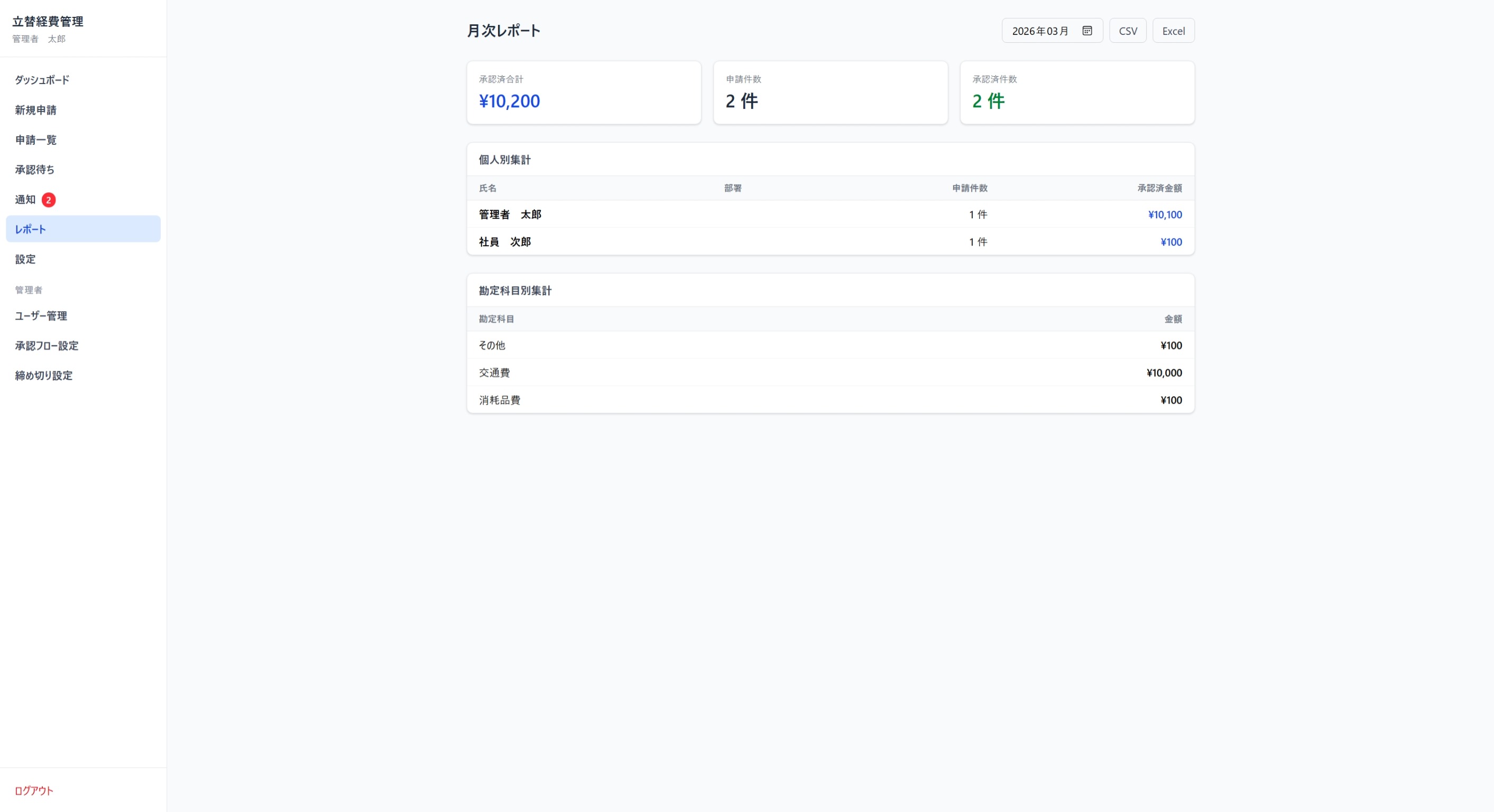 レポート出力画面