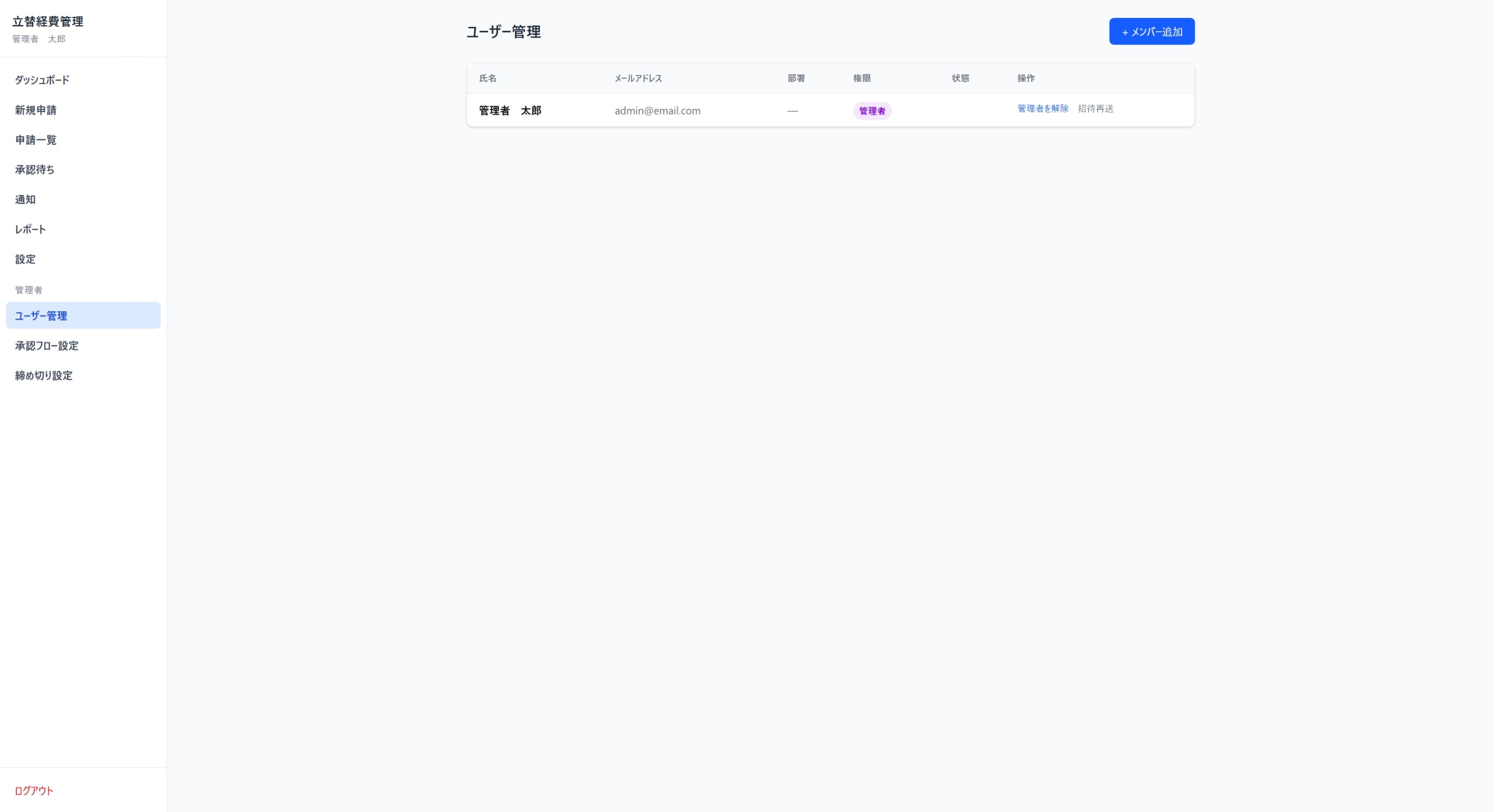 メンバー管理画面